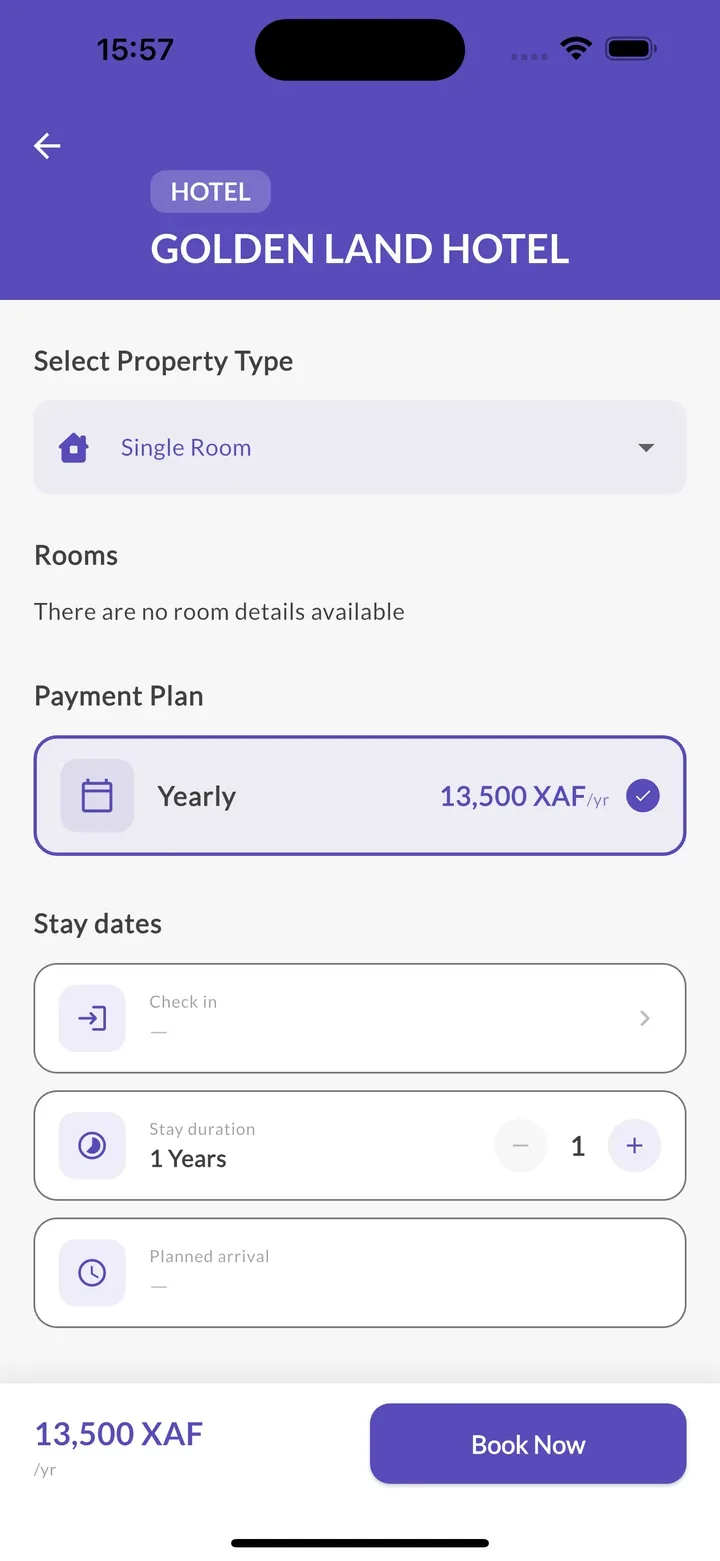 Find Home booking screen